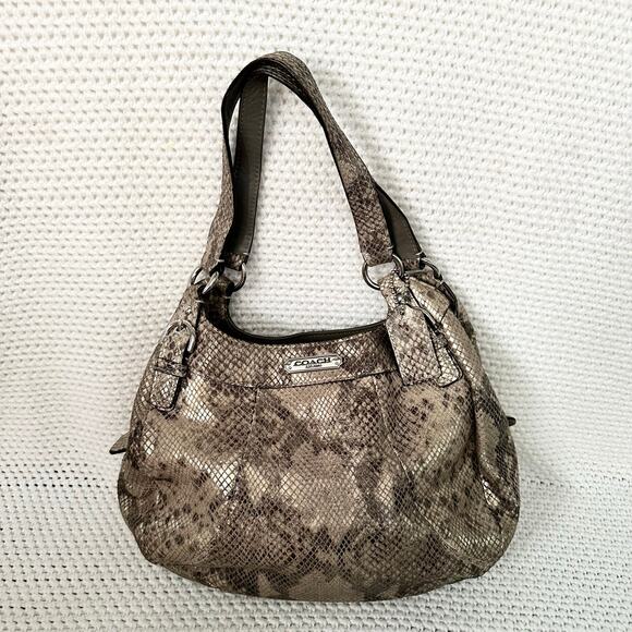 Coach Maggie Python Madison Embossed Leather Beige Grey Snake Shoulder Bag Hobo - Picture 1 of 10